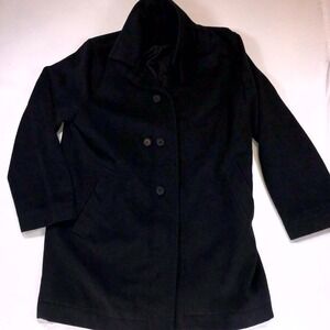 Perry Ellis Portfolio Pea Coat Womens Black Wool Blend Lapel Collar Formal Large